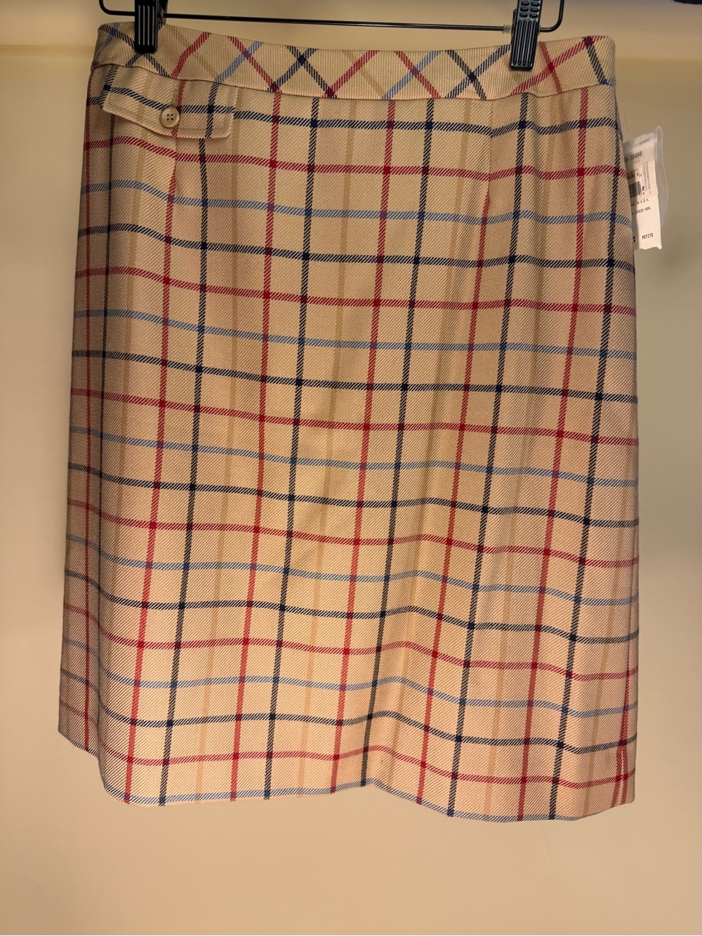 Pendleton Beige Plaid A-Line Skirt with Red & Navy Windowpane